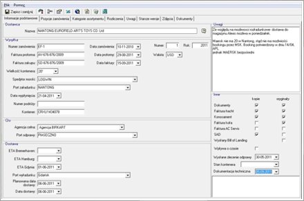 Manager Importu - Zamówienie